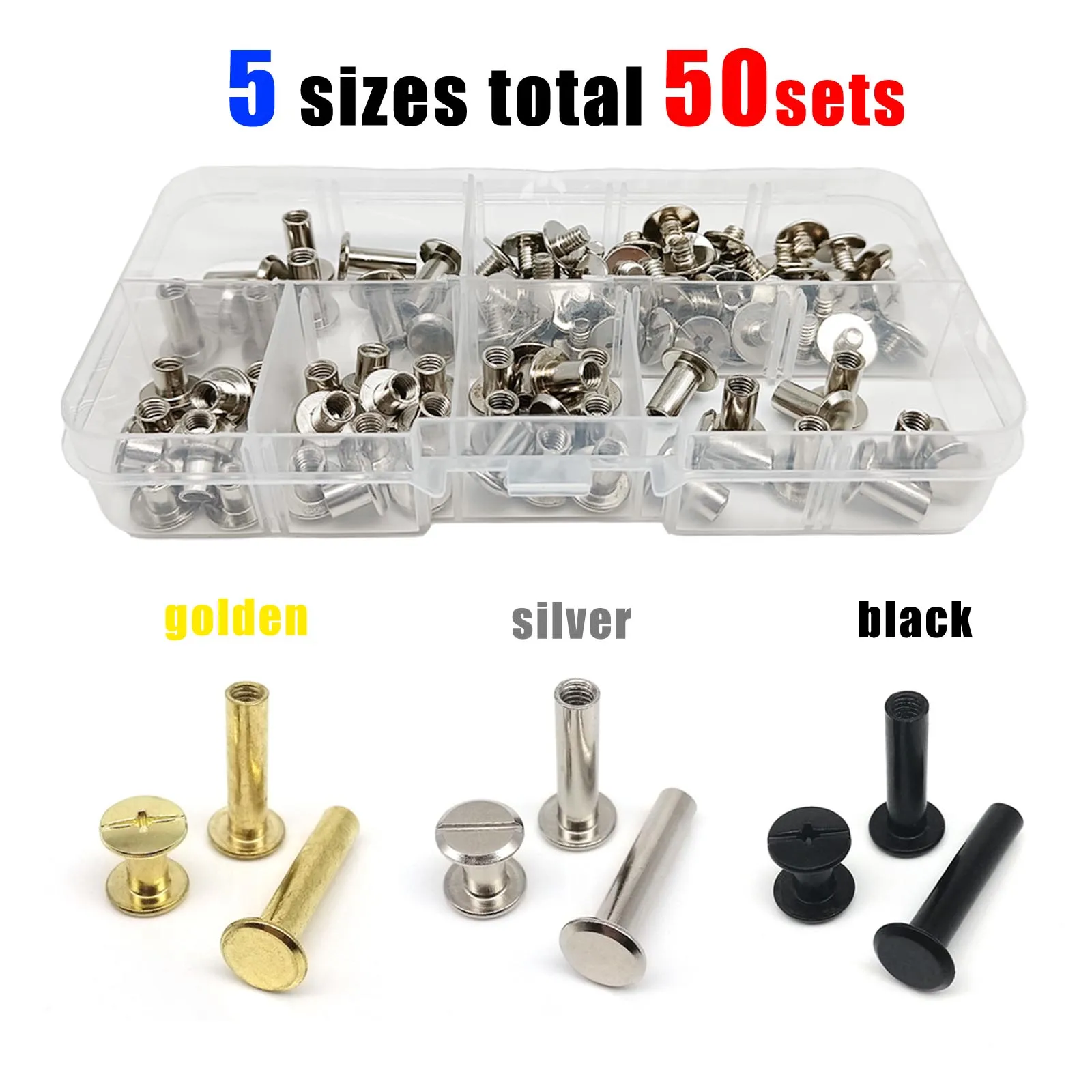 100pcs/50sets Rivet Chicago Screw Post Binding Nail Mix Size Kit for Leather Bag Belt Strap Photo Scrapbook Album Account Book