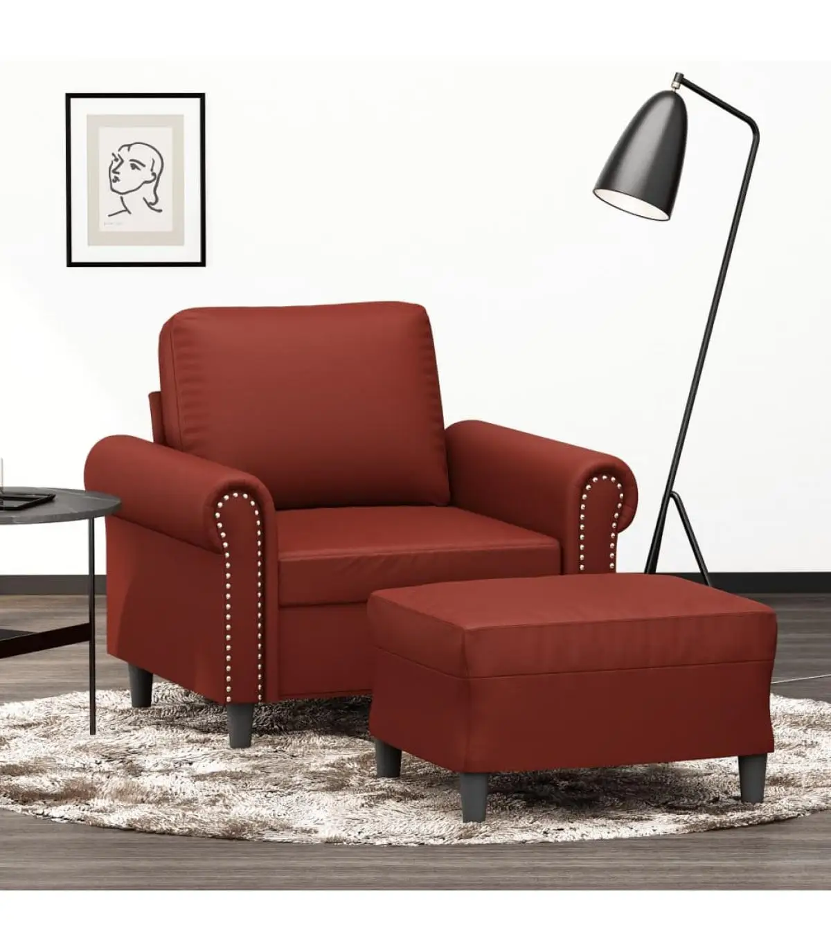 Sofa armchair with stool synthetic leather Red 60 cm