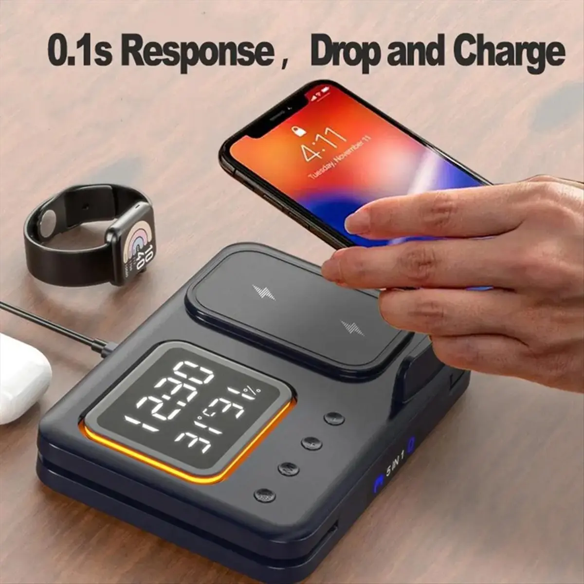 SWXF Wireless Chargers Stand 5 In1 LED Digital Alarm Clock Fast Charging Dock Station for 15 14 8 SamsungS21