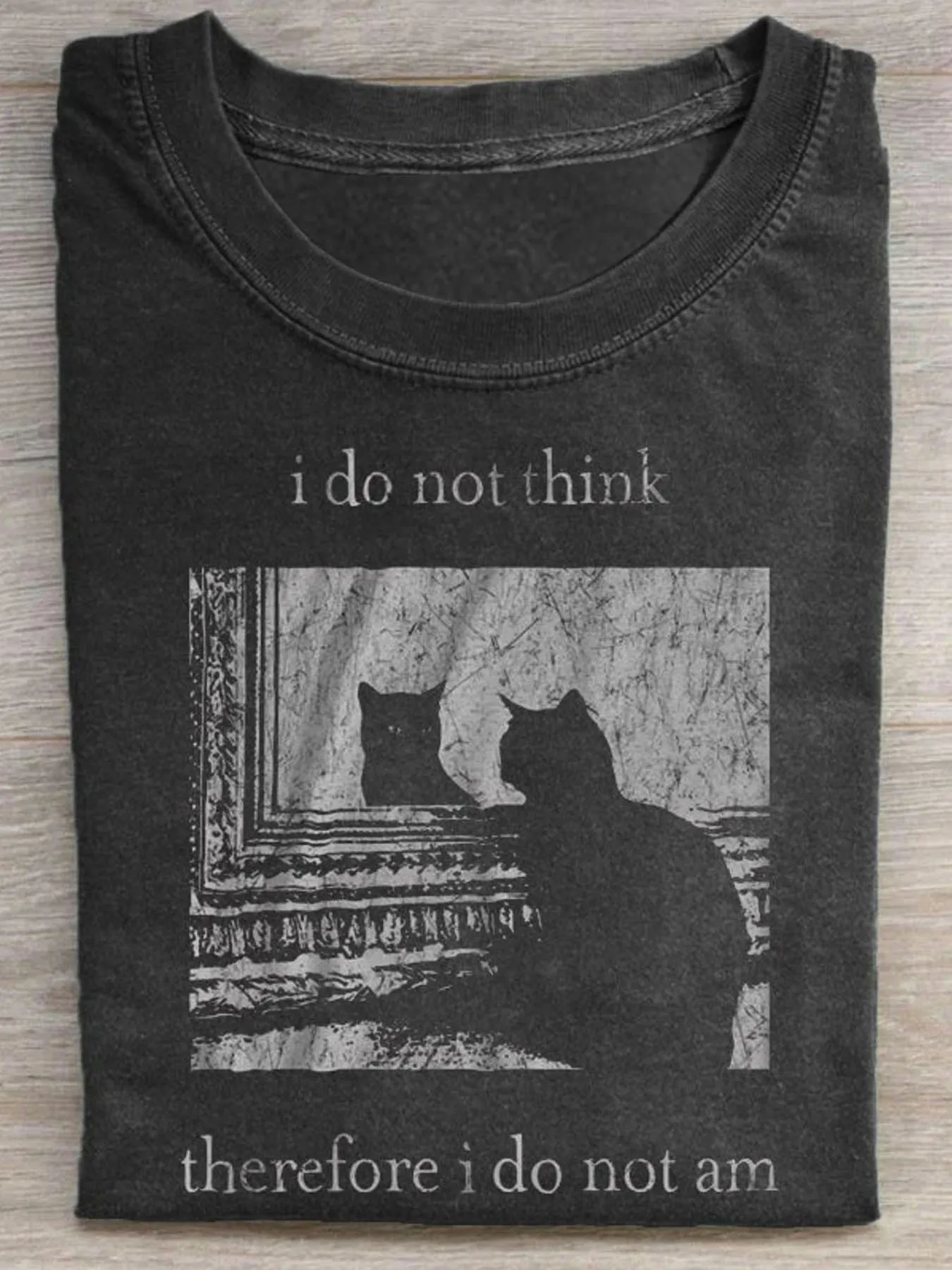 1pc, 230G Washed, Cat, Picture Frame Printed T-Shirt, High-Quality Wax Printed Cotton Retro Fashion Brand T-Shirt