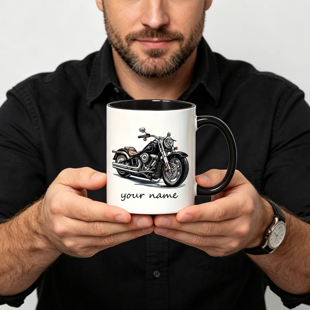 Custom Motorcycle Mug - Can Be Printed with Your Name, 11 Ounces, Featuring a Motorcycle Design, Ideal for Motorcycle Enthusiast