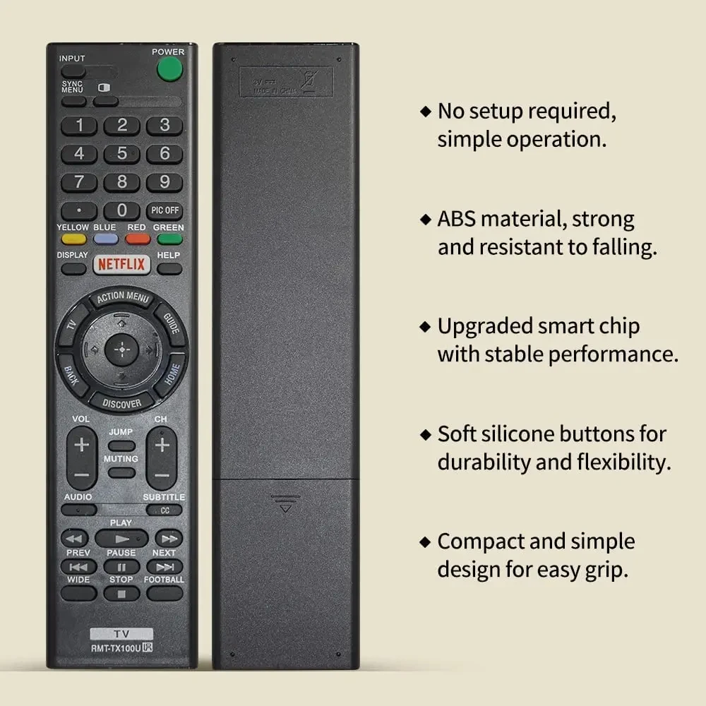 RMT-TX100U Universal Remote Control for Sony-TV-Remote for All Sony Bravia LCD LED HD Smart TVs with Netflix Buttons