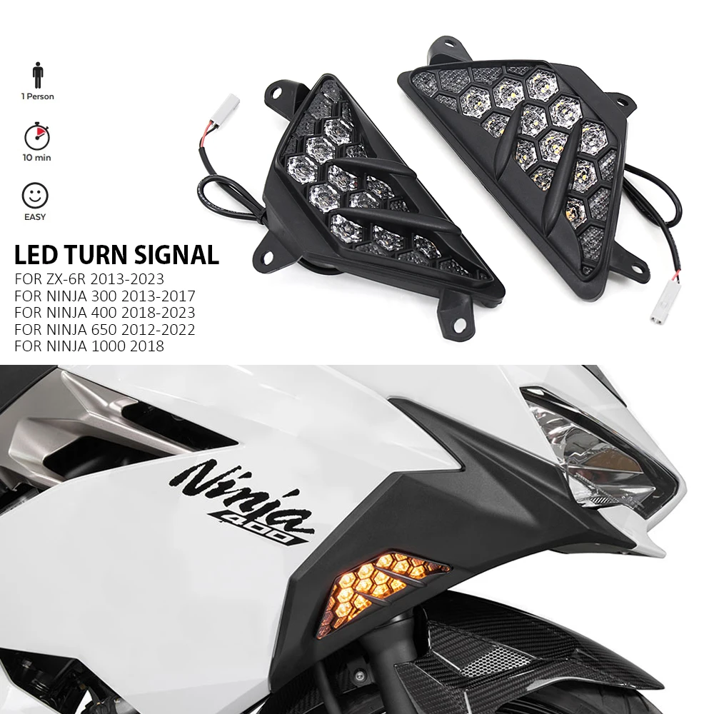 

New Motorcycle LED Turn Signal For Kawasaki NINJA 300 400 650 1000 ZX6R ZX-6R Indicator Light Lamp Flashers 2013 - 2023