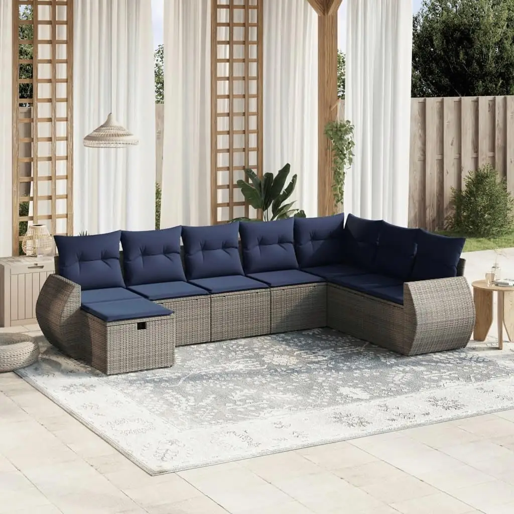 

8 Piece Outdoor Seating Set with Soft Cushions Gray Poly Rattan Patio Furniture