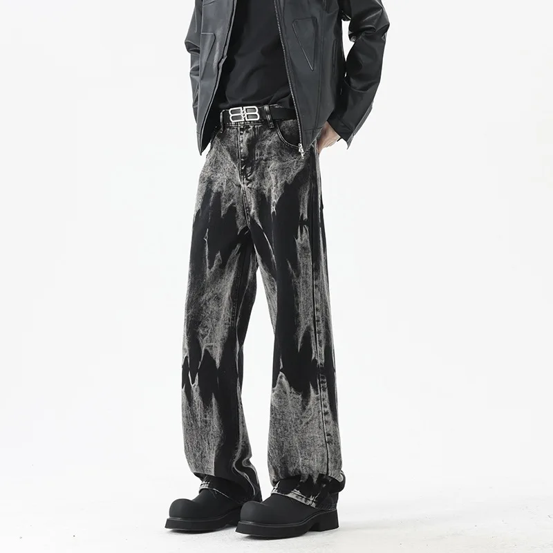 

2026 New Streetwear Black Gradient Jeans for Men Korean Fashion Harajuku Men's Casual Baggy Straight Leg Denim Pants Y2k