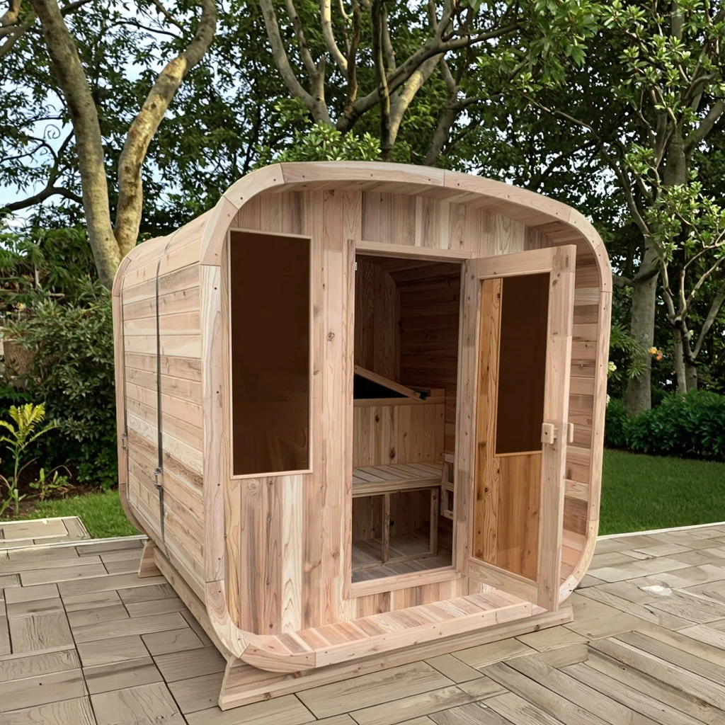 Custom Modern Traditional Electric Heating Wooden Barrel Sauna Room New Design for Family Use for Gym or Apartment