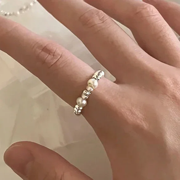 Women's Adjustable Freshwater Pearls Round Rings