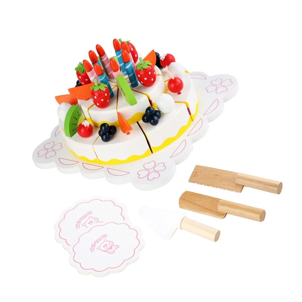 Juego de juguetes para cortar pasteles de madera, juguetes para niños, comida de cocina de simulación, diversión para niños tempranos, creatividad, imaginación, mano y ojo