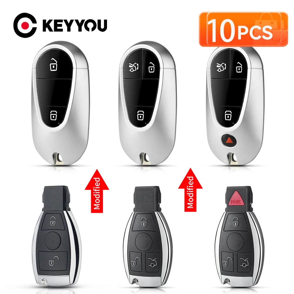 

KEYYOU 10PCS For Mercedes Benz BGA 2000+ Year S Class Modified Upgrade Remote Smart Car Key Shell Fob BGA &NEC Case Card