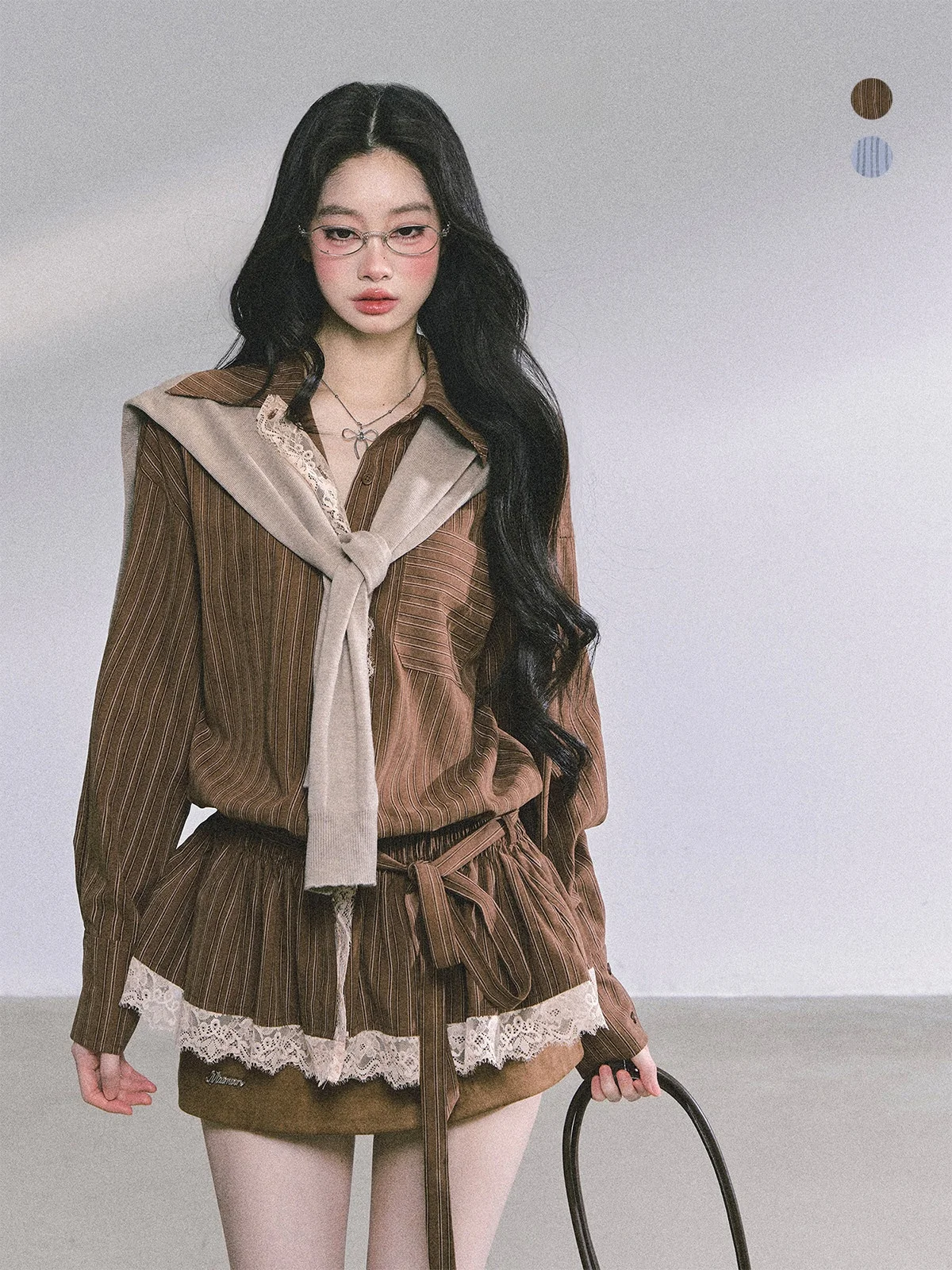 

Faionable lectual Women's Lace Striped irt AOMALM Autumn Top Skintight Breathable Long Sve Polyester irt