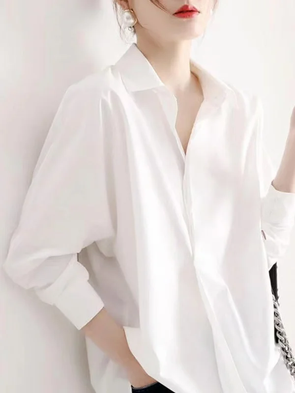 Ele Loose Long Sve Button up Pure Color Spring irt Faion da donna Brand New Sle Top Quali Materiale resistente a...