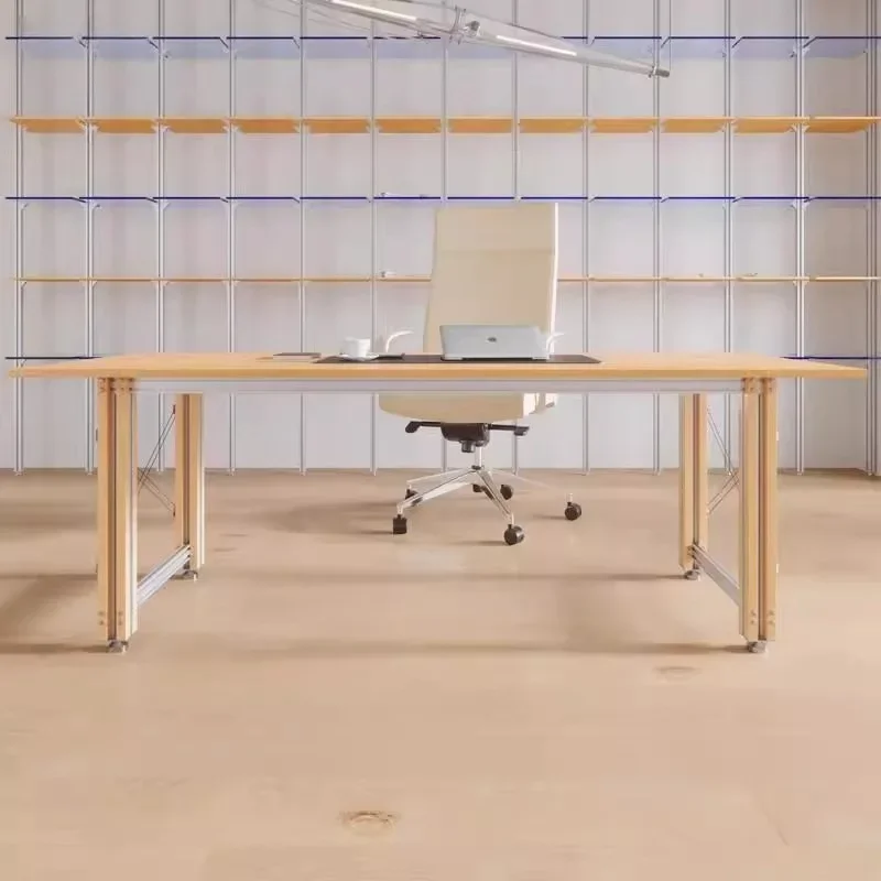 Ocean board birch computer desk, home double writing office simple modern aluminum profile