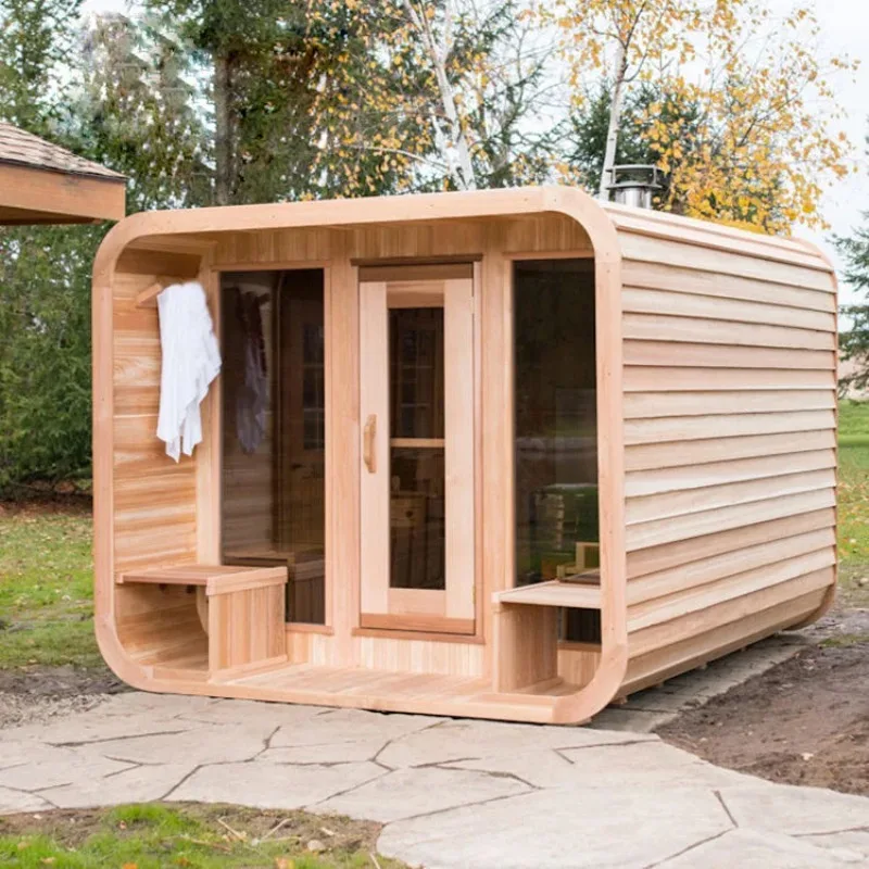 Modern 6-person outdoor cube traditional steam sauna with far-infrared heater