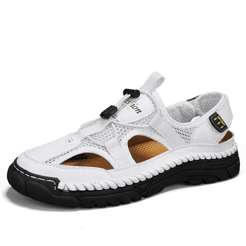 Men's Handmade Simple Letter-Print Sandals 2026 Summer Beach Hollow Shoes Outdoor Hiking and River-Tracing ShoeNon-Slip Big Size