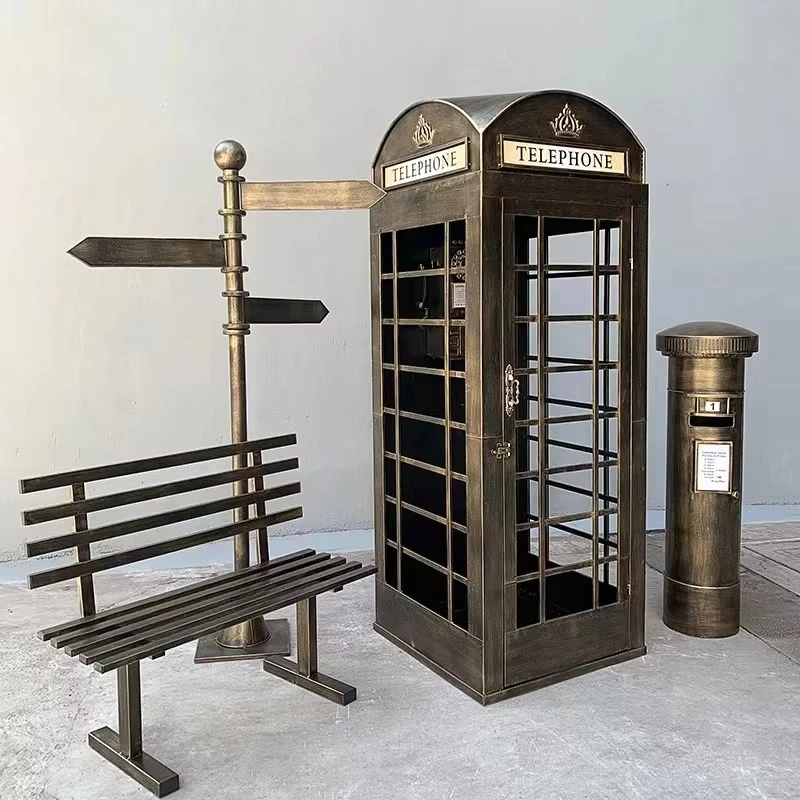 

Phone booth large art display antique floor decoration mailbox road sign landscape chair