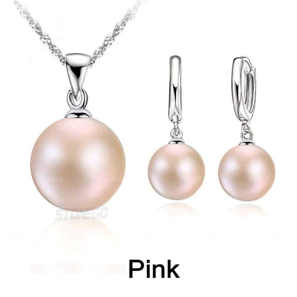 3Pcs/Set Fashion Freshwater Pearl Jewelry Sets Necklace + Natural Pearl Hoop Earrings Stonego Woman Wedding 3 Colors Jewelry
