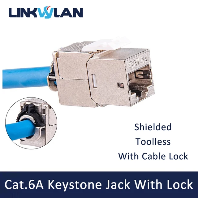 Linkwylan KJ39 RJ45 Cat6A Slim Keystone Jack sieciowe ekranowane złącze Moudle z blokadą kablową niemiecka płyta czołowa kompatybilna z