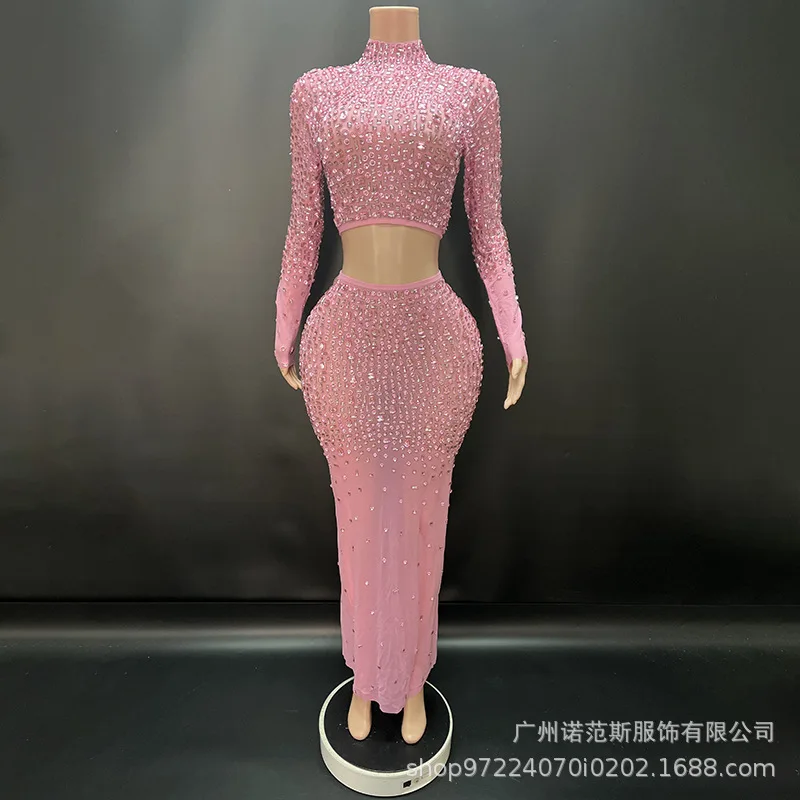Luxus Gold Diamant Mesh Elastische Strass Rock Sänger Leistung Mode Singen Kleidung Erwachsene Modell Laufsteg Trendige Kleidung