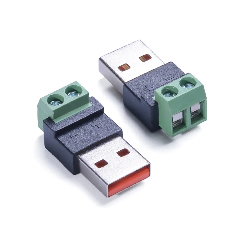 Image of Grüner 2-Pin-Klemmenblock, USB-Steckeradapter, max. 5 A Strom, parallele Verkabelung, DIY-Stromversorgung für kleine elektronische Geräte