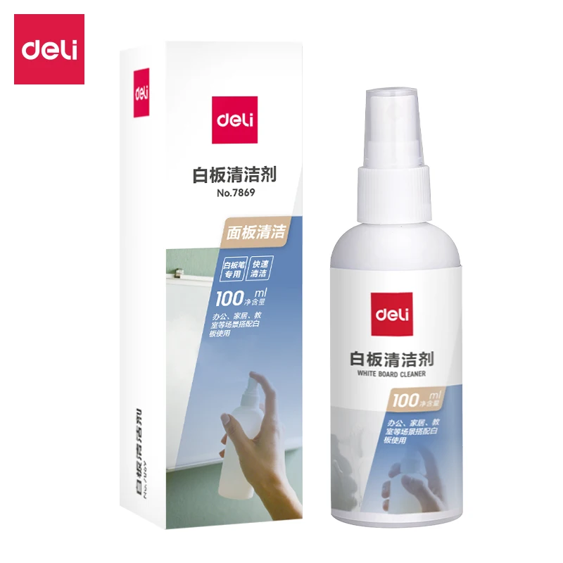 Deli 7869 Whiteboard Cleaner Spray Bottle100ml Water-Based White Board Eraser Solution for Board Cleanliness Office School Use