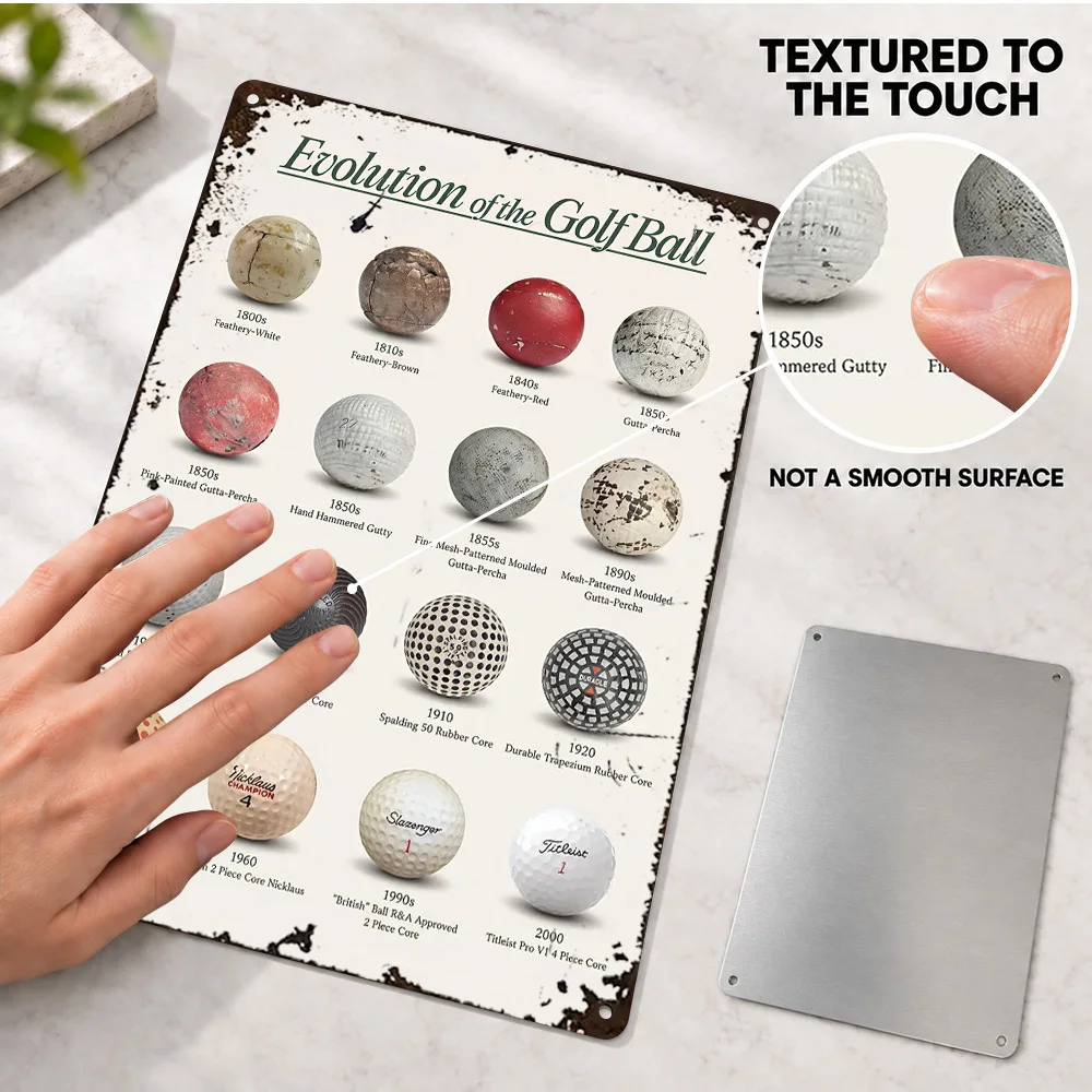 Evolution Of The Golf Ball Printed Poster Customized Aluminum Metal Sign Infographic Design Wall Art For Clubhouse Rider Gift