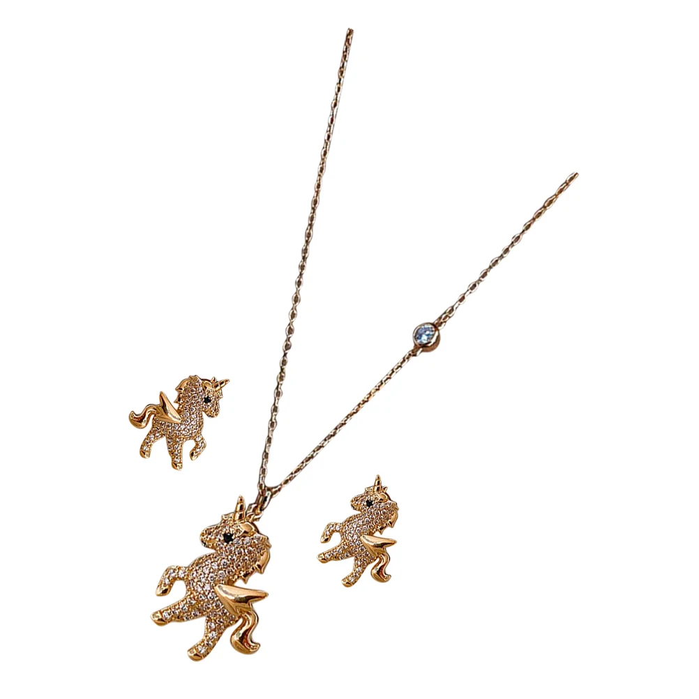 유니콘 목걸이 귀걸이 세트 스터드 쥬얼리 소녀용 금속 쥬얼리 초커 목걸이 구리(목걸이) 귀걸이 미스