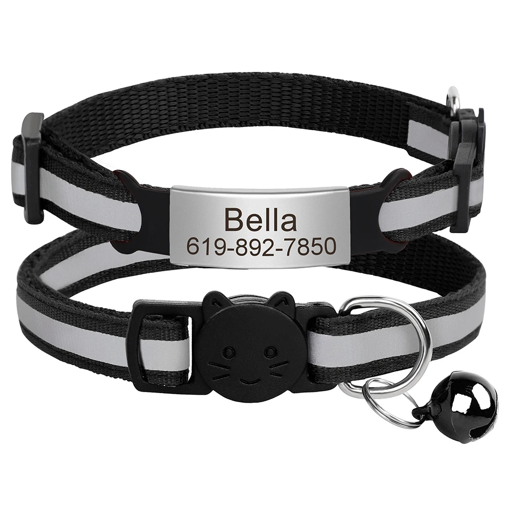 Personalisierte ID Kostenloser Gravur Katze Kragen Reflektierende Katze Sicherheit Schnalle Halsbänder Einstellbare Benutzerdefinierte Nylon Welpen Kätzchen Halskette – Detail 11