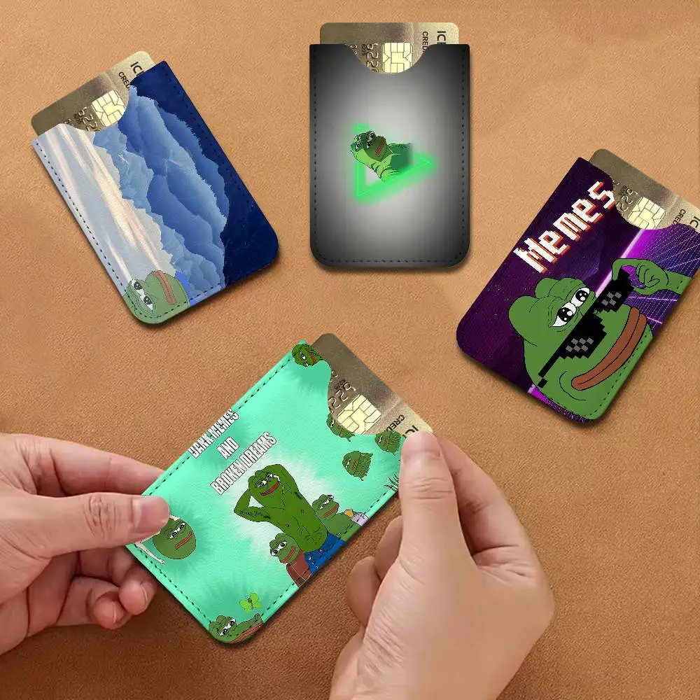 S-Sad F-Frog Meme Lightweight Leather Card Holder Palm Pattern Protective Cover for Bus Card ID Card Compact Size