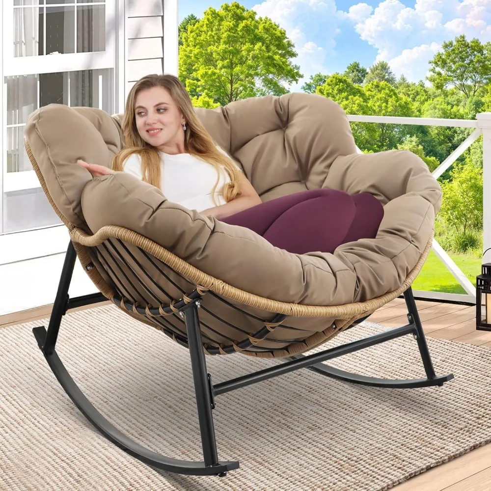 

Rocking Egg Chair, Indoor Outdoor Lounge Chair, Wicker Rocker with Water Resistant Cushion Cover, 450 lbs Weight Capacity