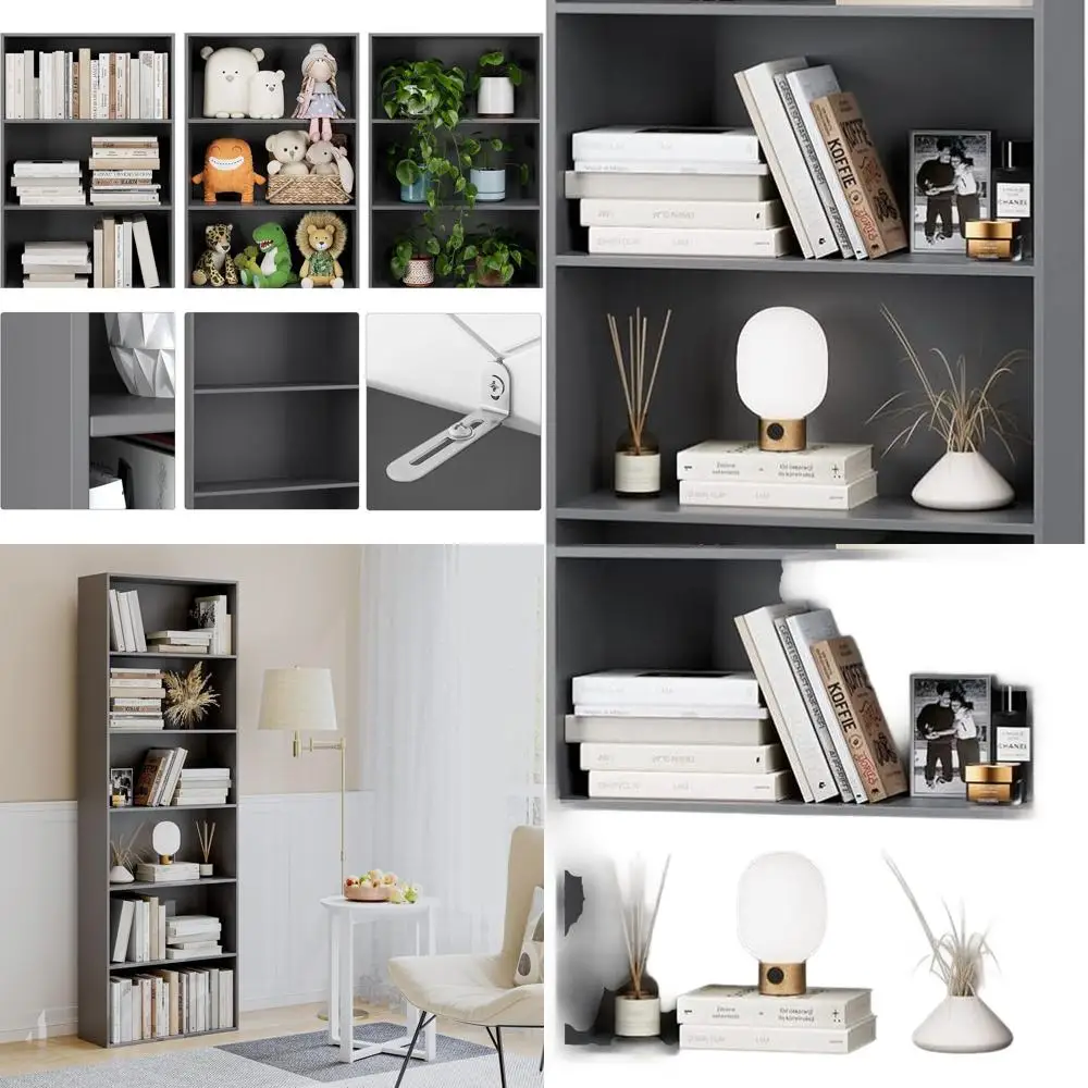 

6-уровневая высокая книжная полка, темно-серая, отдельно стоящие полки для хранения вещей для дома и офиса