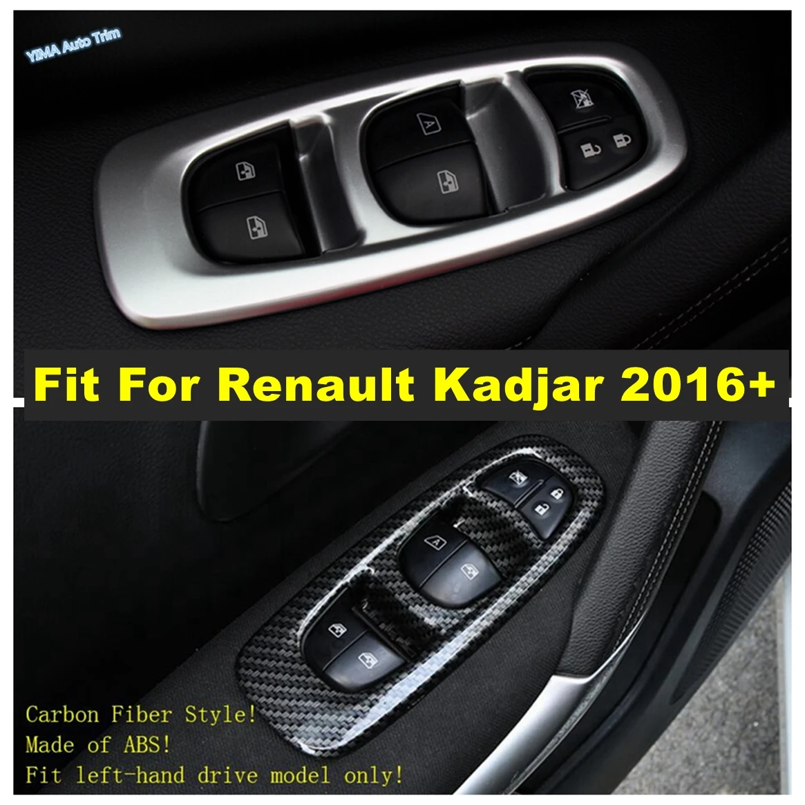 Fit For Renault Kadjar 2016 - 2022 Door Window Lift Switch Button Cover Trim Carbon Fiber Look Matte Interior Parts Accessories