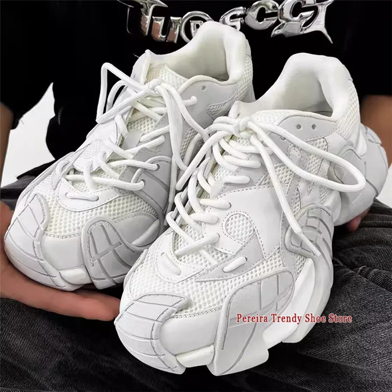 

Мужские повседневные кроссовки на толстой подошве, новые летние дышащие сетчатые кроссовки с круглым носком на шнуровке, модная спортивная обувь для пар
