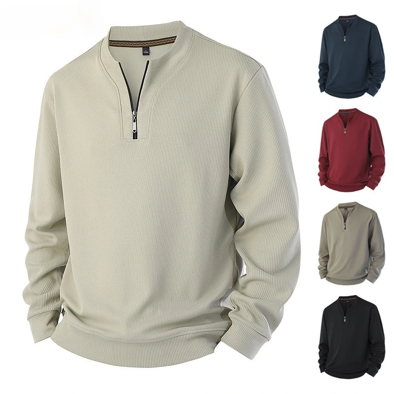 

Новая весенне-осенняя мужская толстовка с полумолнией, модная свободная футболка с круглым вырезом, повседневная и универсальная с длинными рукавами