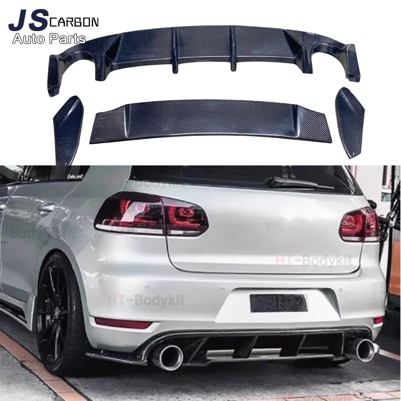 Real Carbon Fiber Rear Bumper Diffuser Lip Spoiler Car Styling For VW Golf 6 VI MK6 GTI  2009-2013 Bumper Double Diffuser