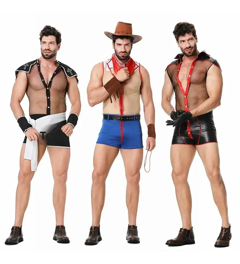 

Мужской игровой костюм на Хэллоуин, обтягивающий костюм для взрослых, прозрачный наряд, сексуальный комплект для ролевых игр