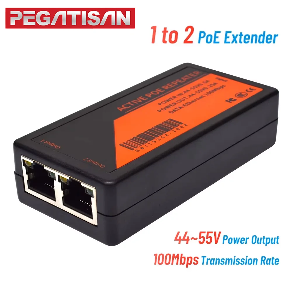 2 Port PoE Extender 100Mbps Poe Extender for Ip Port Max Extend 100m Transmission Extender for NVR IP Camera AP IP