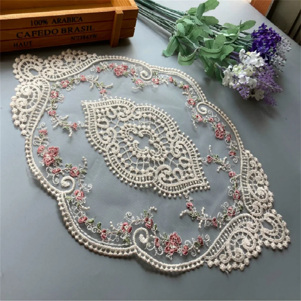 25*37 cm Lace Flower Applique Ribbon Trim for Sofa Curtain Towel Bed Cover Trimmings Home Textiles DIY Polyester Mesh