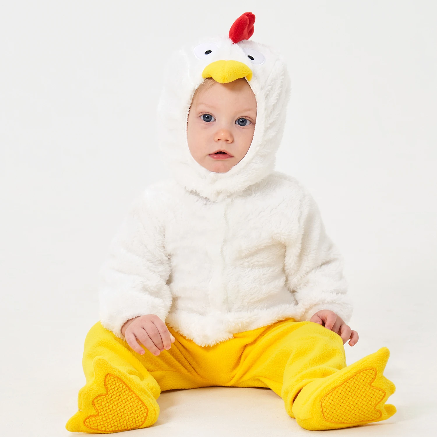 Umorden Baby\'s White Chick Costume Rompers Fleece Jumpsuit with Shoes Halloween Purim Easter Fancy Dress