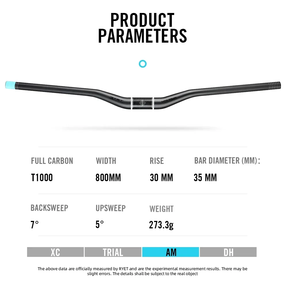 RYET AM Bike Flat Carbon Handlebar Ultralight T1000 MTB Handlebar 35*800mm Straight Mountain Bicycle Handlebar Riser Handle Bar