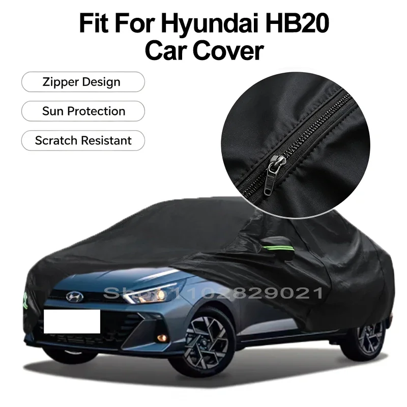 Zipper Door Waterproof Car Cover For Hyundai HB20 Windproof Dustproof UV Protection All Weather Auto Protector