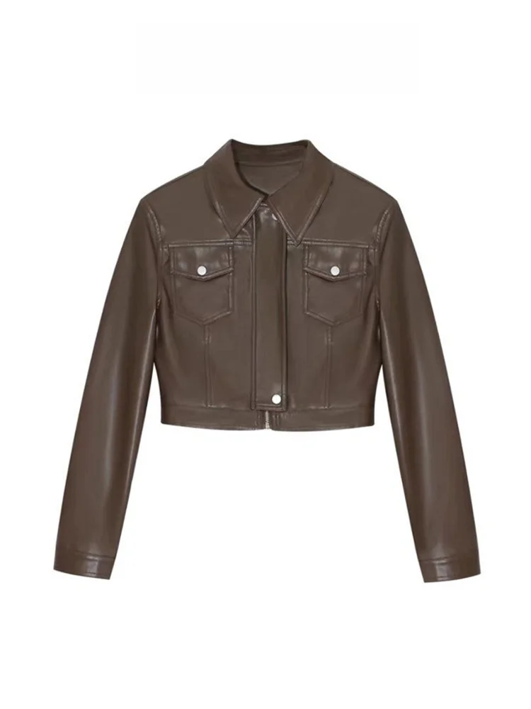 Browan Leather Jaet dames ort motorfiets Sle Sweet Cool Faion herfst 2025, nieuwe collectie kraag met ritssluiting