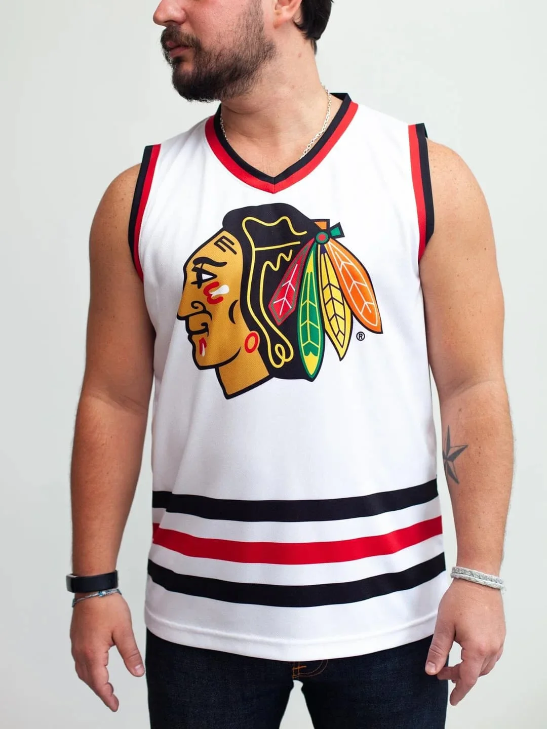 Camiseta sin mangas de hockey Chicago Blackhawks, camiseta sin mangas de entrenamiento con cuello en V, blanca, roja y negra, ropa deportiva transpirable para hombre, a juego para toda la familia