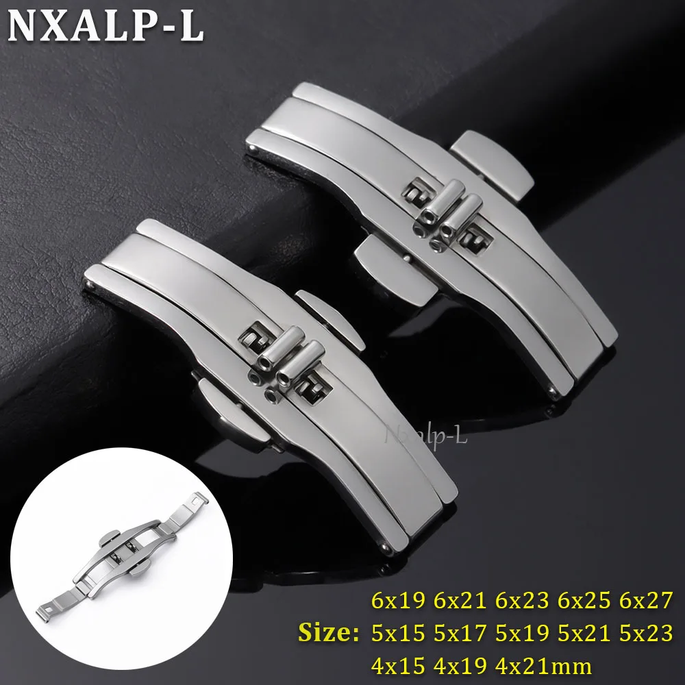 Schmetterlingsschnalle 6x21mm 6x23mm 6x25mm Edelstahl Uhrenarmband Automatischer Verschluss Doppeldruck-Faltknopf Uhrenzubehör