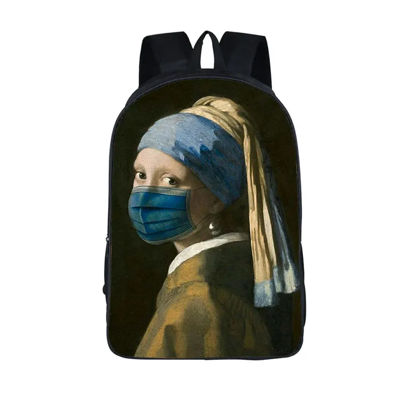 Venus vestindo uma mochila de máscara para mulheres, famosa mochila interessante de pintura estética, mochila de grande capacidade para adolescentes, paródia