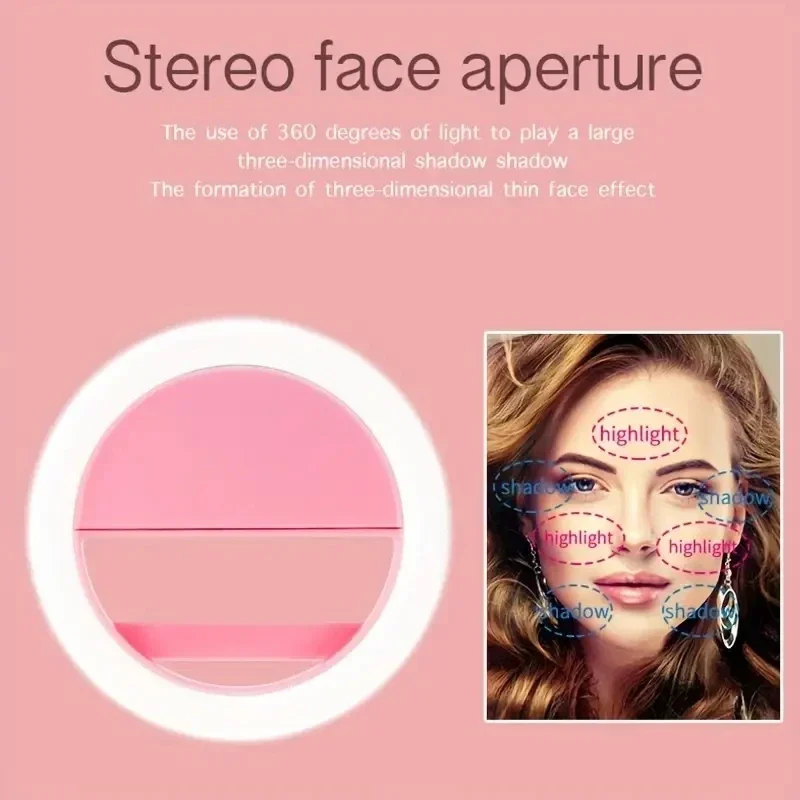 1pc USB Charging LED Selfie Ring Light, Compatible with Various Mobile Phones, Phone Lens LED Selfie Lamp for Enhanced Selfie .