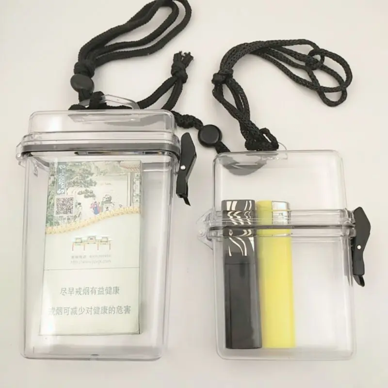 Transparent Waterproof Clear Cigarette Case Box Neck-Hung Portable Plastic Lipstick Lighter Card Storage Box Holder With Lanyard