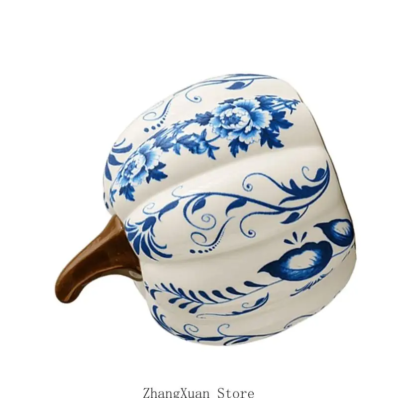 Blau-weißes Herbst-Kürbis-Dekorationsstück für Schreibtisch, und Foyer, 3 x – Detail 10