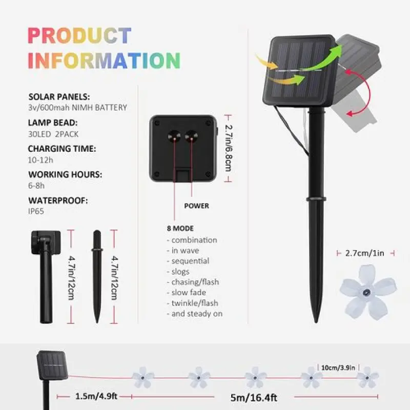 LED 태양열 스트링 조명, 야외 태양 체리 꽃 조명, 크리스마스 파티스 정원 웨딩 파티 장식, 8 가지 모드, 200, 100, 50, 30