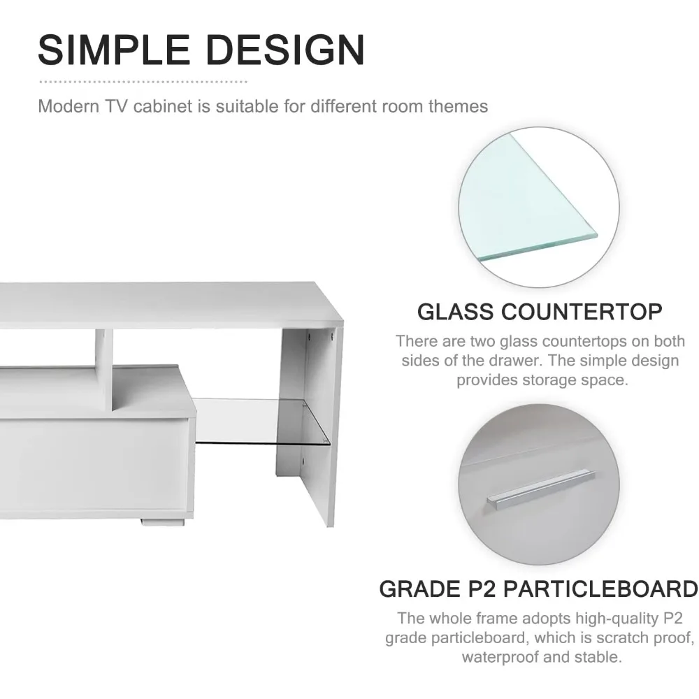 LED TV Stand for 75 Inch TVs, High Gloss Entertainment Center with Storage Drawer, Living Room Console Table, Bedroom Media Furn