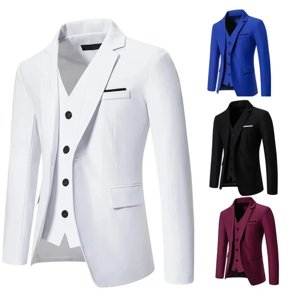 

High Quality Men Suits Slim Fit Single Breasted Peak Lapel Elegant Groom 3 Piece Jacket Pants Vest Male Sets